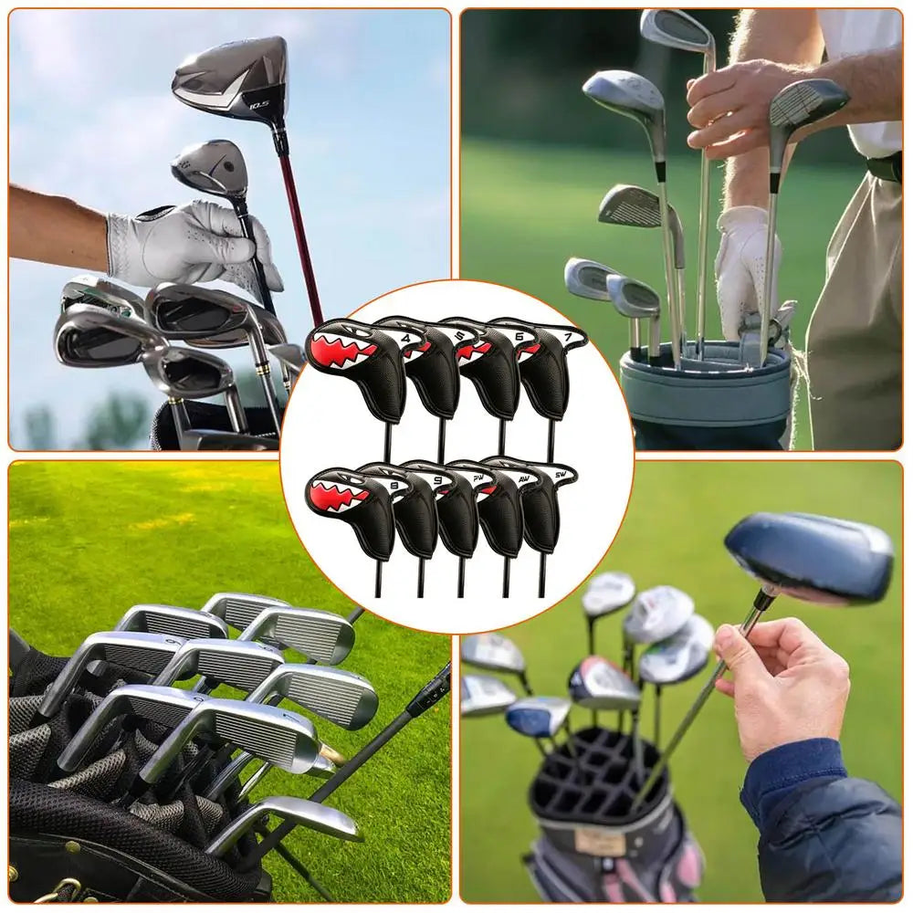 9-Piece Sharks Golf Club Iron Head Covers - Waterproof Golf Club Protector